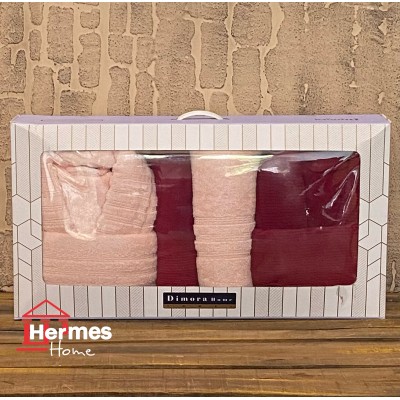 حوله|سرویس حوله پنبه ژاکارد دونفره مدل: DIMORA (bordo-pembe)