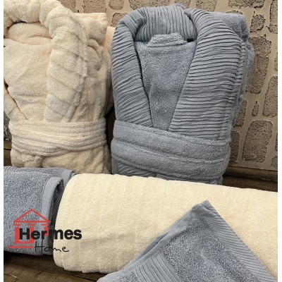 حوله|سرویس حوله پنبه ژاکارد دونفره مدل: DIMORA (gri-krem)