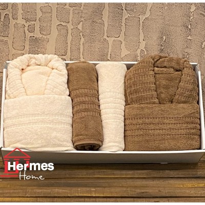 حوله|سرویس حوله پنبه ژاکارد دونفره مدل: DIMORA (kahve-krem)