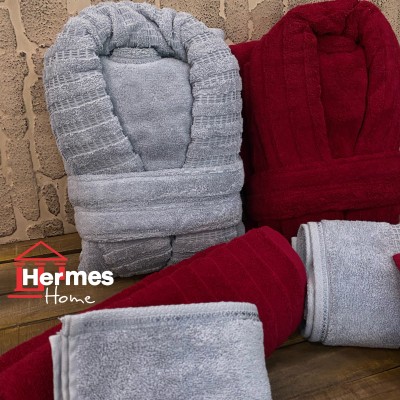 حوله|سرویس حوله پنبه ژاکارد دونفره مدل: DIMORA (gri-bordo)