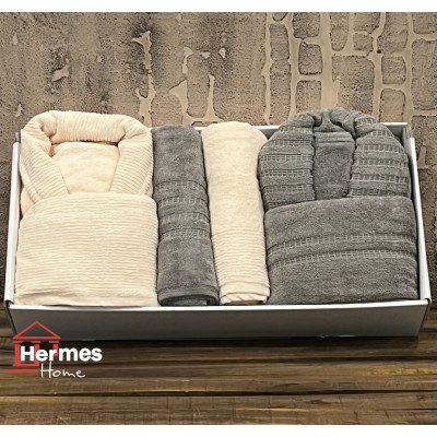 حوله|سرویس حوله پنبه ژاکارد دونفره مدل: DIMORA (haki-krem)