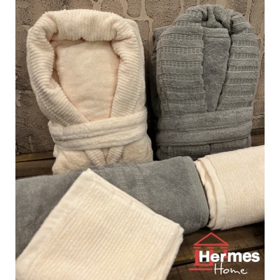 حوله|سرویس حوله پنبه ژاکارد دونفره مدل: DIMORA (haki-krem)