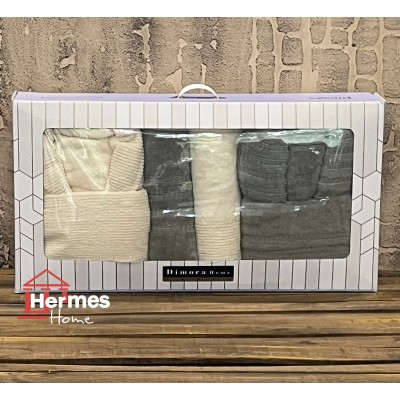 حوله|سرویس حوله پنبه ژاکارد دونفره مدل: DIMORA (haki-krem)