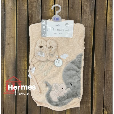 حوله|سرویس حوله نوزادی ۵ تیکه مادرکر MOTHERCARE مدل: HAPPY ELEPHENT NESCAFE