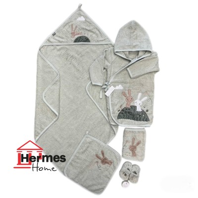 حوله|سرویس حوله نوزادی ۵ تیکه مادرکر MOTHERCARE مدل: HELLO BUNNY GREEN