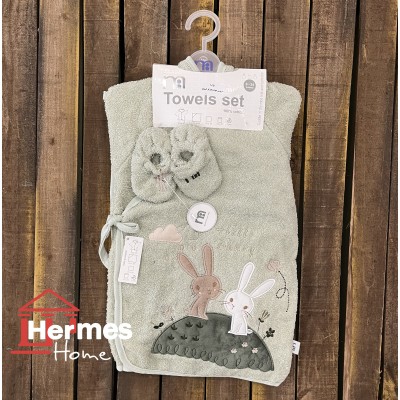 حوله|سرویس حوله نوزادی ۵ تیکه مادرکر MOTHERCARE مدل: HELLO BUNNY GREEN