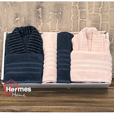 حوله|سرویس حوله پنبه ژاکارد دونفره زبرا مدل: (ZEBRA (lacivert-pudra