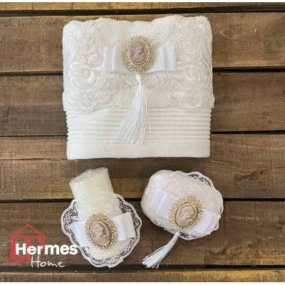 ست حوله (عروس و داماد)|ست حوله دستی عروس هرمس HERMES رنگ: BEYAZ