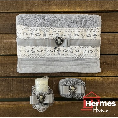 ست حوله (عروس و داماد)|ست حوله دستی عروس هرمس HERMES رنگ: GRI