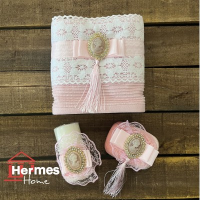 ست حوله (عروس و داماد)|ست حوله دستی عروس هرمس HERMES رنگ: PEMBE