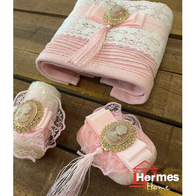 ست حوله (عروس و داماد)|ست حوله دستی عروس هرمس HERMES رنگ: PEMBE