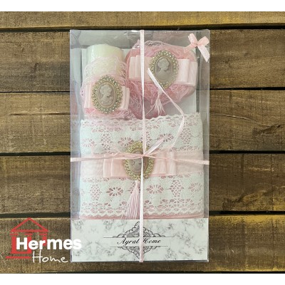 ست حوله (عروس و داماد)|ست حوله دستی عروس هرمس HERMES رنگ: PEMBE