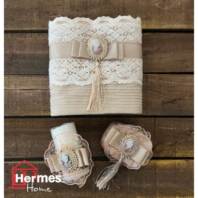 ست حوله (عروس و داماد)|ست حوله دستی عروس هرمس HERMES رنگ: NESCAFE