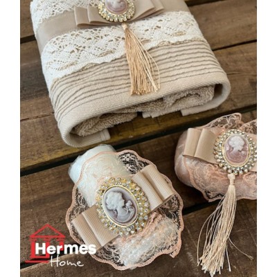 ست حوله (عروس و داماد)|ست حوله دستی عروس هرمس HERMES رنگ: NESCAFE