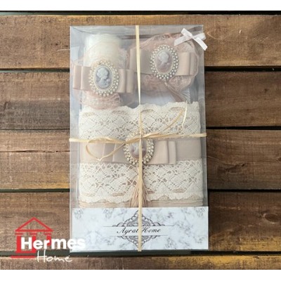ست حوله (عروس و داماد)|ست حوله دستی عروس هرمس HERMES رنگ: NESCAFE