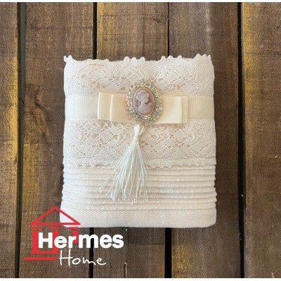ست حوله (عروس و داماد)|ست حوله دستی عروس هرمس HERMES رنگ: KREM