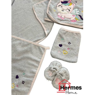 حوله نوزادی و کودک|سرویس حوله نوزادی ۵ تیکه مادرکر MOTHERCARE مدل: UNICORN GRI