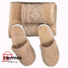 ست حوله (عروس و داماد)|سرویس حوله پنبه ژاکارد دونفره آنتیک رنگ: کرم - نسکافه